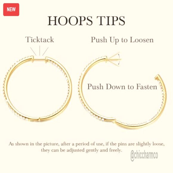 Large 40mm 14K Gold Hoop Earrings with Cubic Zirconia, Hypoallergenic - Picture 6 of 8